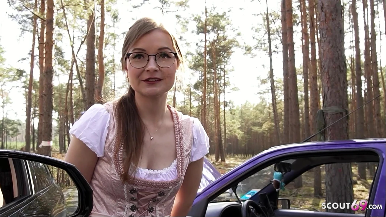 Petite German Glasses Girl TinyEmily give Stranger a Fuck for help with Car breakdown