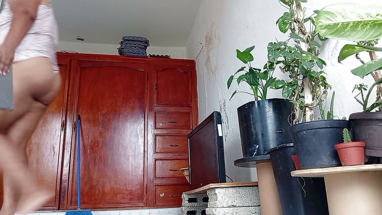 Mother-in-law told me that she cleaned the room in a thong