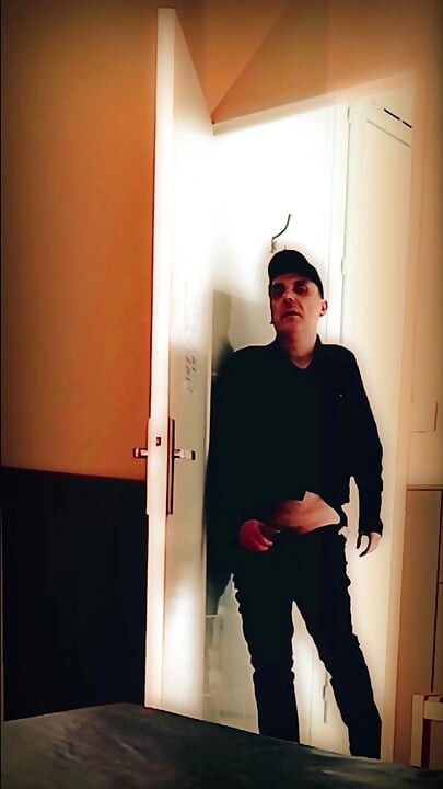 Jerk off and ass show in front of a door