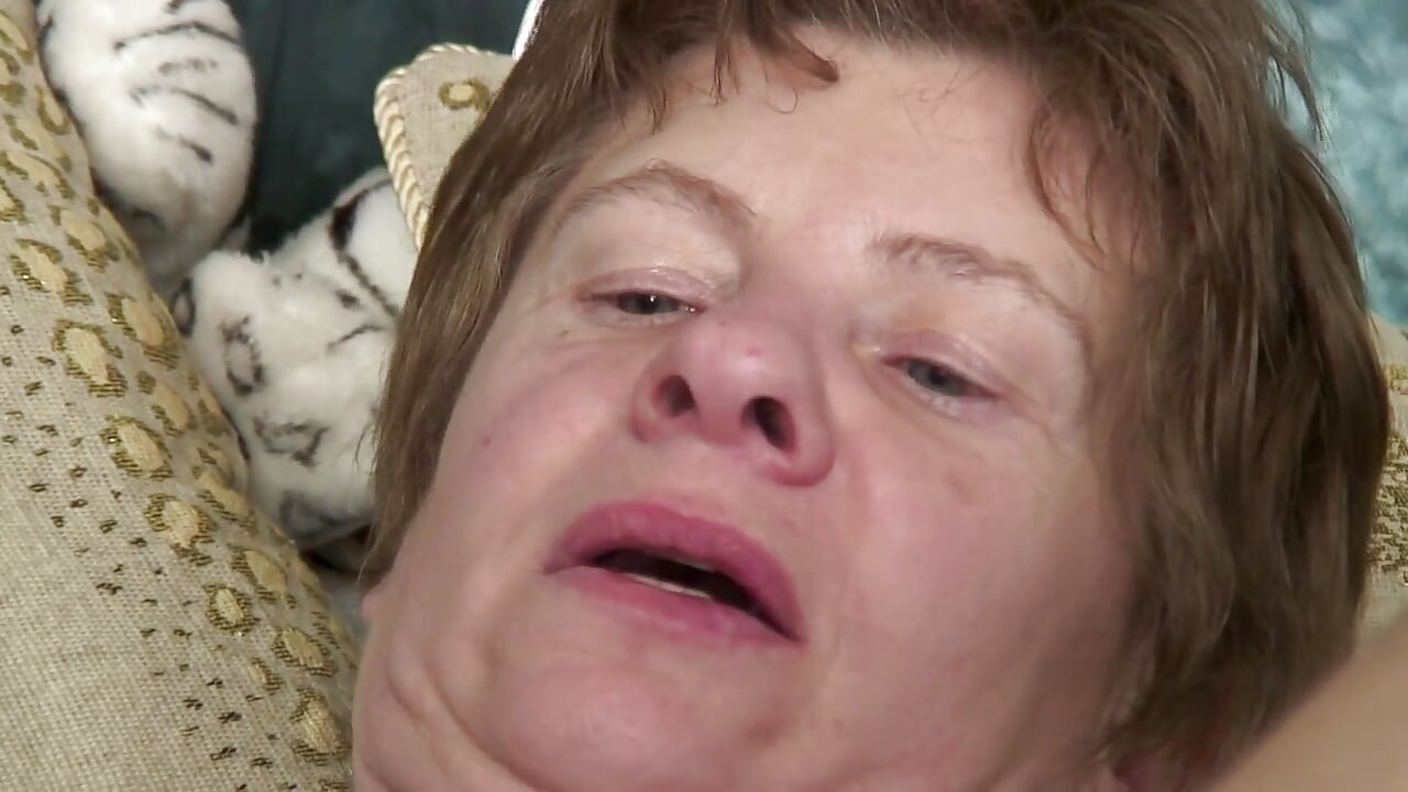 horny granny masturbates and then gets fucked