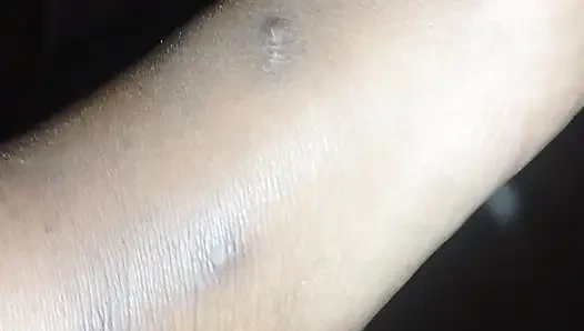 Cute plump african girl shows off her feet, black knees and light thighs for your enjoyment