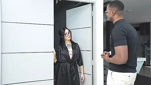 Neighbor Brings Wedding Gift and Ends up Breaking the Bride's Virgin Ass with His Huge BBC