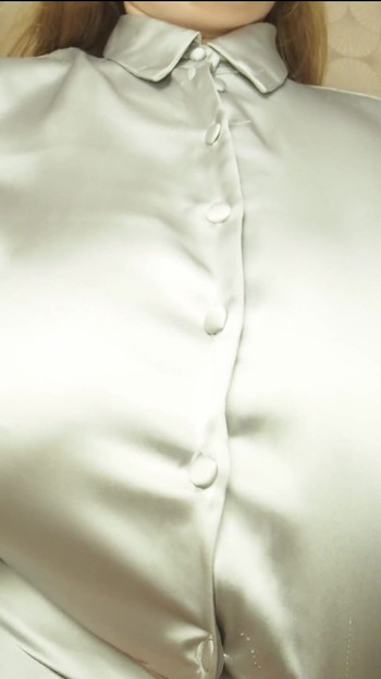 Big Natural Boobs Teasing in Satin Blouse