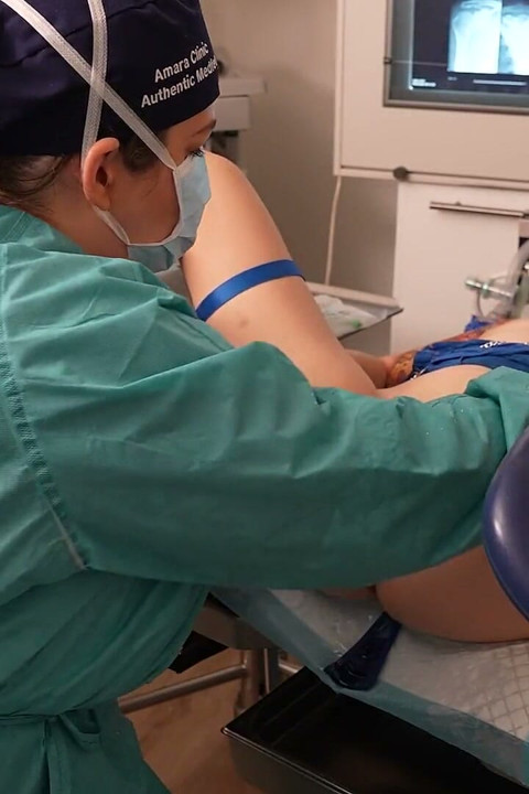 Gynecology Examiation - Fingering and Fisting with Latex Gloves and a Surgical Gown