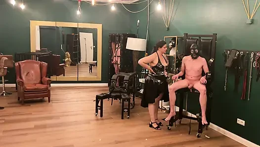 Latex Dommes Stretch Bound Slave's Ass Wide Open