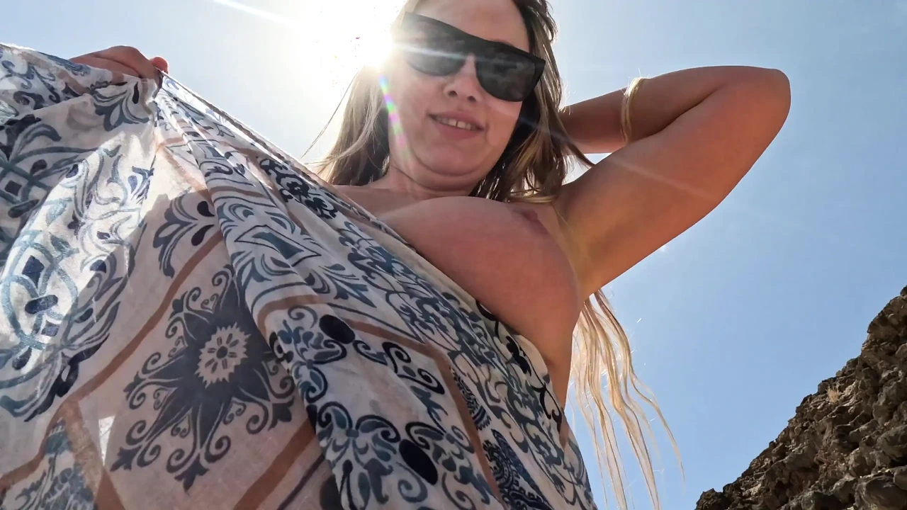 Nudist Girl Playing with Pussy and Tits on the Public Beach