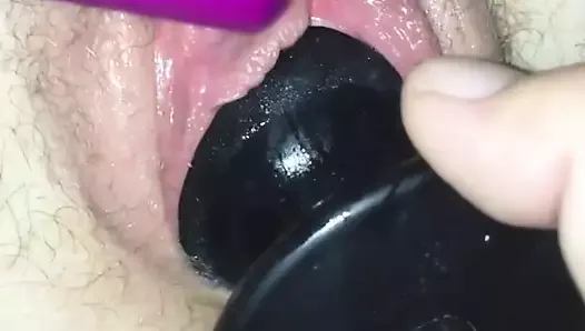 Pussy stretched by huge butt plug