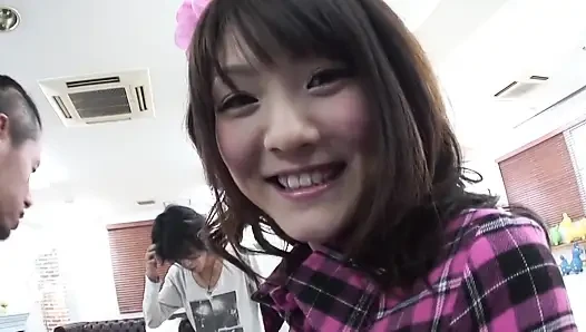 Adorable Japanese hottie enjoys playing with her hairy snatch