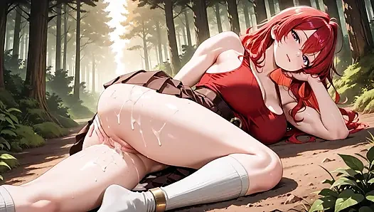 Feurige rothaarige bombe, leidenschaftlicher waldfick - rock & weiße strümpfe tropfen