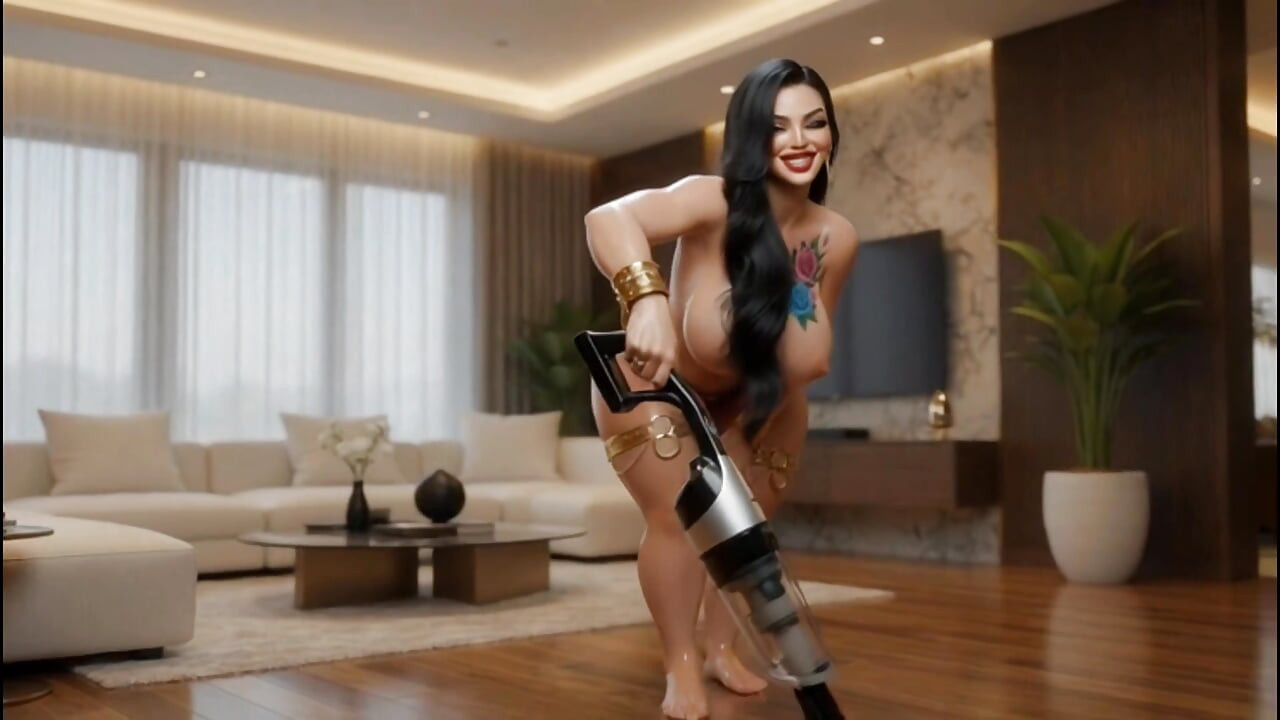 BBW Mature Wife House Cleaning Tease Vacuum Show 3D silicone sex doll   CGI 8K