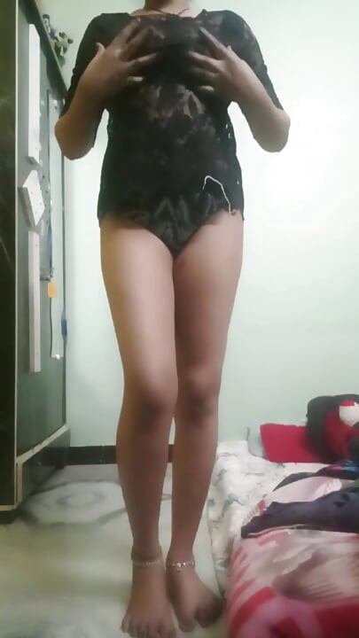Desi Girl in Black Sheer Top & Panty - Transparent Tease