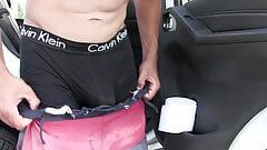 Slim boy drops clothes for casting and jerks off his cock in the car