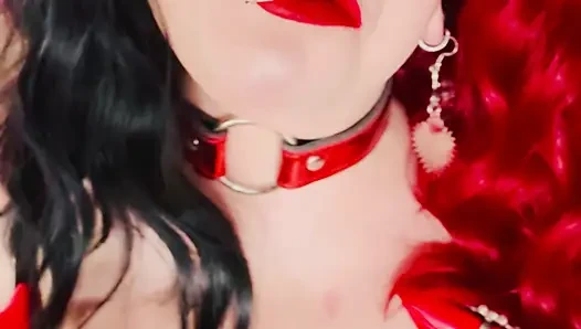 Dressed In A Leather Dress, Gloves & Jewellery Miss Tina Snua Smokes A Cigarette