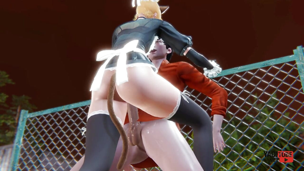 Yaoi - Sexy Cat Maid Femboy Is Fucked in Public