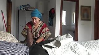 This Turkish granny is SHOCKED !!! I take out my big black cock in front of her.