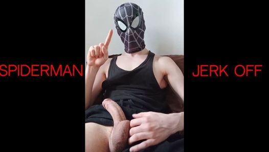 Spiderman jerks off and cums in his shorts