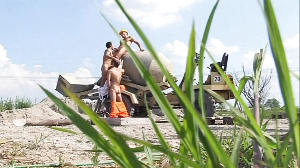 Three Young Hung Muscle Jocks Fuck Anal Outside in a Steamy