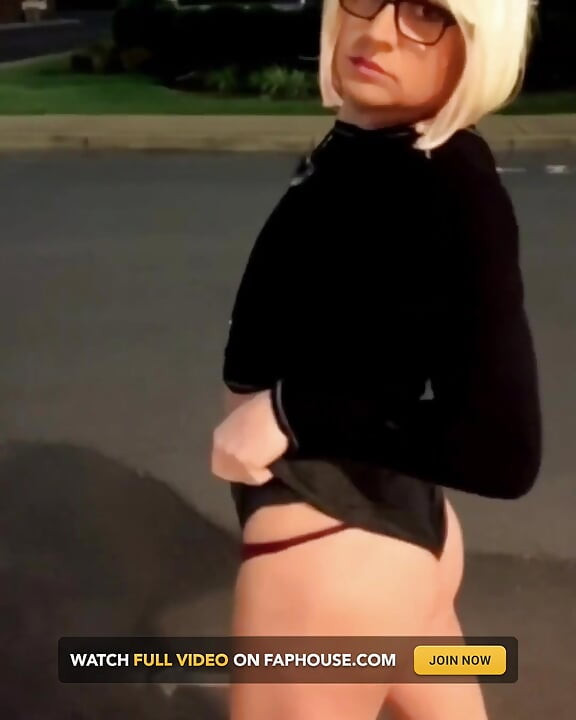 Slutty Sissy Gym, Bus Stop, Booty Shorts Dildo Assfuck