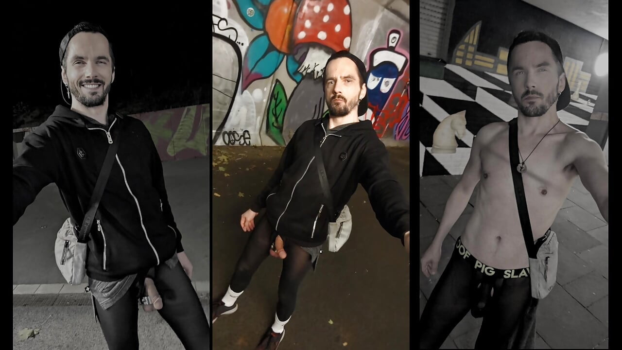 Walking Through the City in See-through Leggings (bulge Meggings)