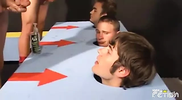 Group of young guys participate at a blowing contest and suck their partners big cocks