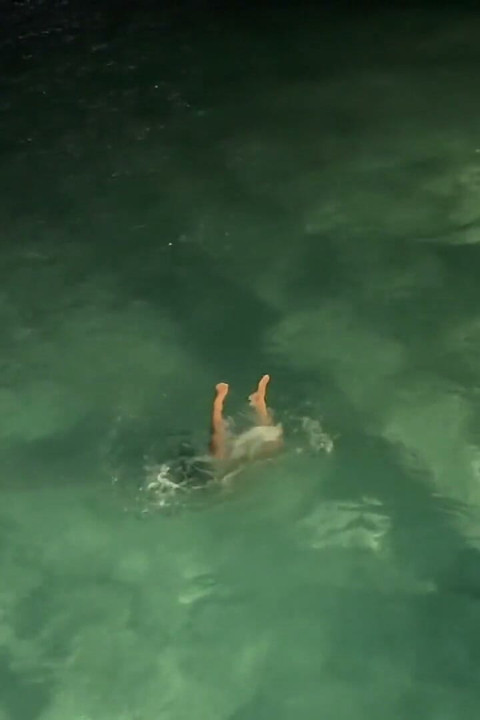 Naked Island Girl Ocean Swimming