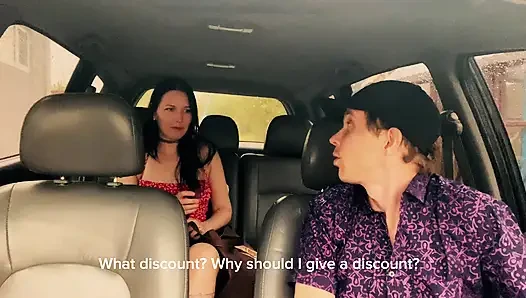 Wife cheating with a taxi driver in the car outside the house