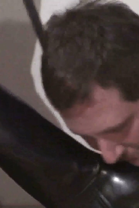 Boot cleaning by her mature slave