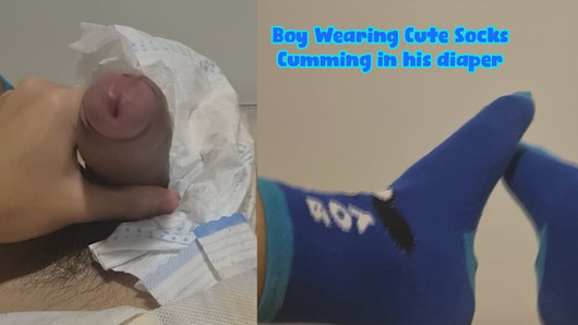 Boy Wearing Cute Socks Cumming in his diaper