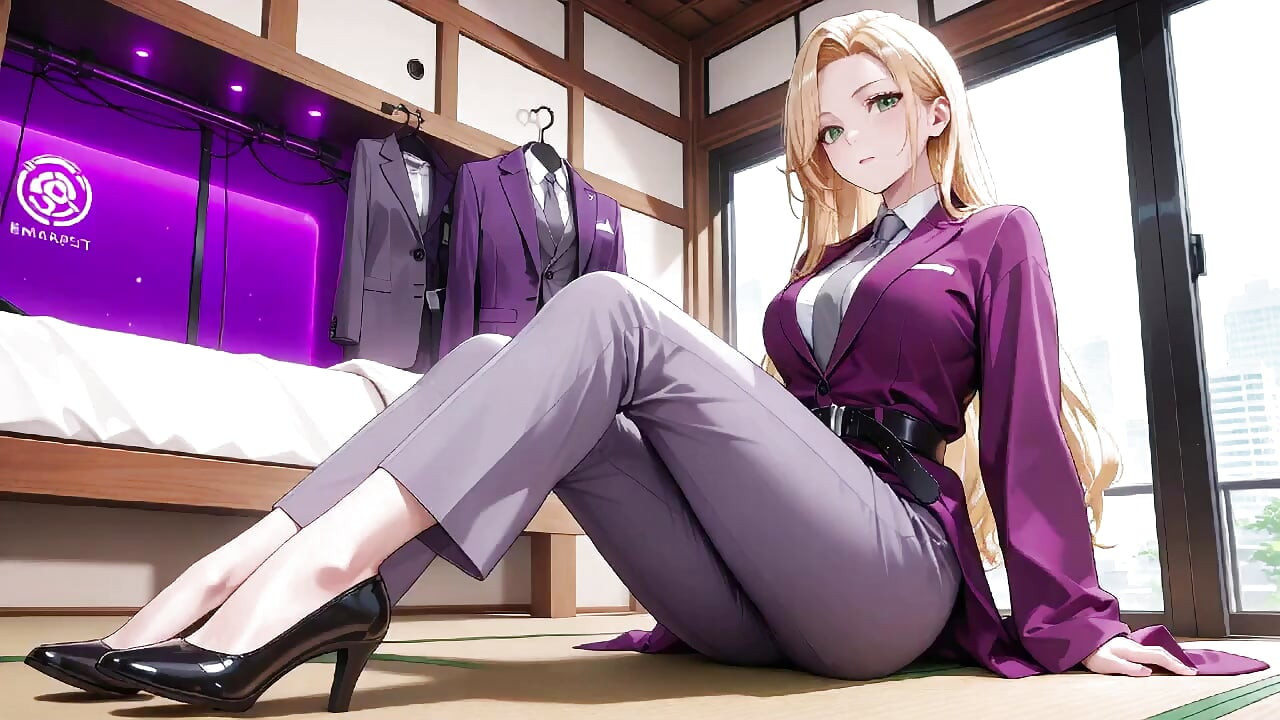Jefe rubia en traje morado! Momentos privados de tren de oficina. Ella está multitarea con archivos mientras secretamente ajusta su falda ...