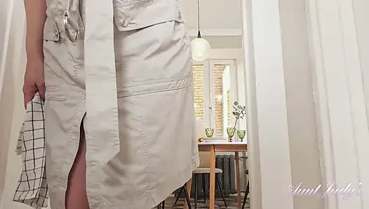 55yo mature milf Diana makes herself cum in the dining room
