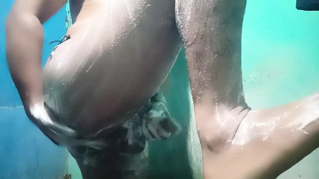 Bathing with pumping student with ass clean