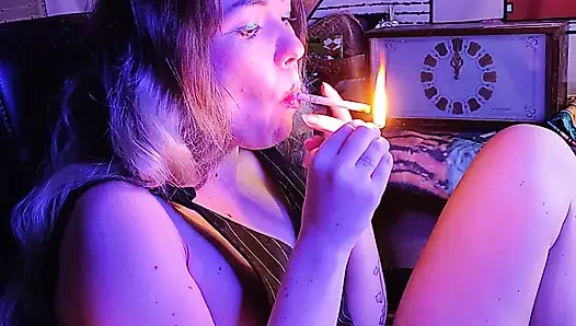 sexy stepsister smokes a cigarette