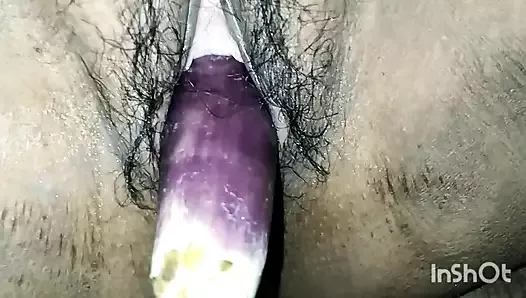 Newly young bhabhi double brinjal cucumber fuck in pussy and ass. Moaning bhabhi put brinjal cucumber in pussy and ass