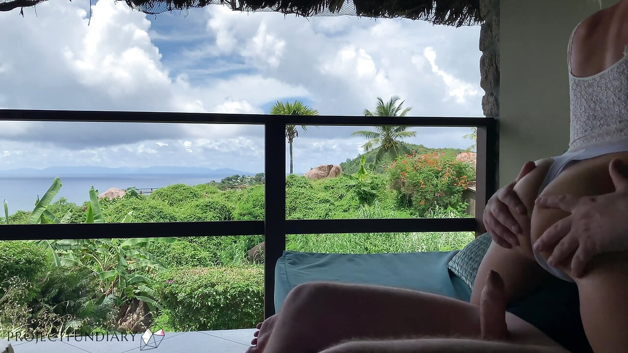 Wife bouncing cock on balcony