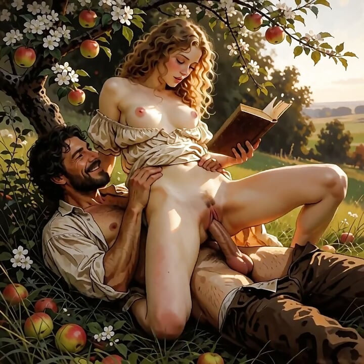 Ela continuou lendo embaixo da macieira enquanto ele terminava o que o livro começou (gerado por IA).