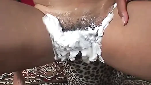 Latin whore with hairy cunt shaves then fucked with a cock indoors