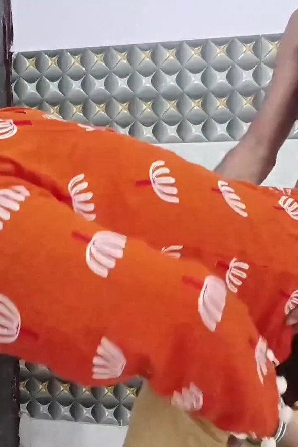 Hot Desi Messy Blowjob & Standing Dogy Style Sex Orange Dress