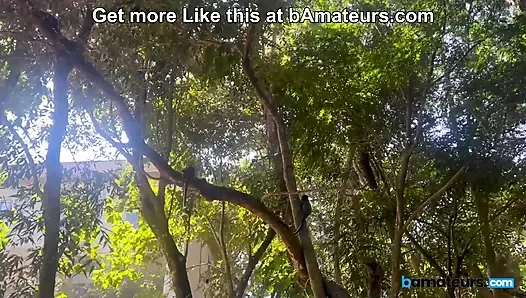 Voyeur Catches Two Horny Housewives Doing Yoga in the Woods at bAmateurs