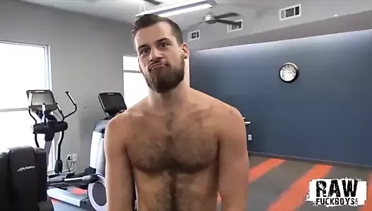 Young hairy stud strokes big cock solo after hot workout