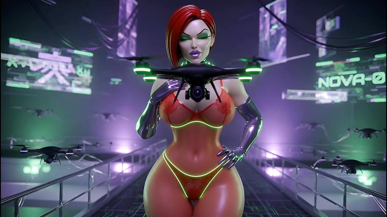 Cyber Catwalk - Nova in See-Through Red Lingerie & Futuristic Tease"