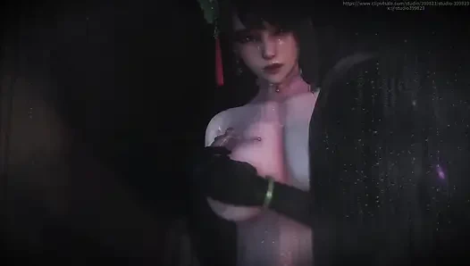 B028 раба сужают, а затем играет с грудью азиатской богини. Сидение на лице,, лизание языка, лизание ступней