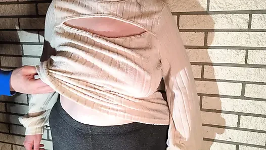 Using her naked tits for valentines day