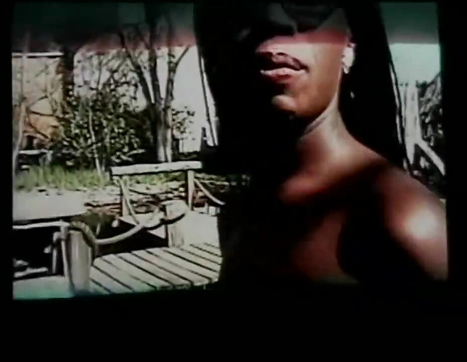 Black and white pussy licking pussy fucking in dogging position in the garden