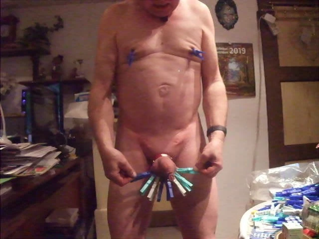 Slave J1306: Punishment - 70 clamps all over his body!
