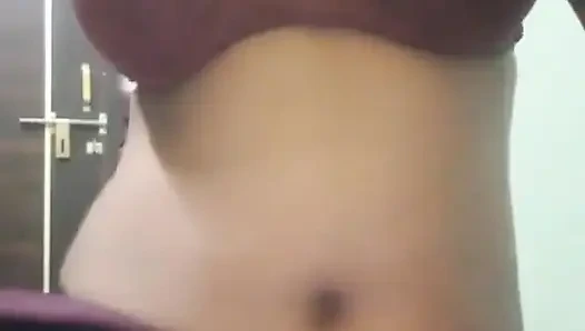 Desi Girl Next Door Casual T-shirt Reveal to Sexy Bra & Denim Shorts