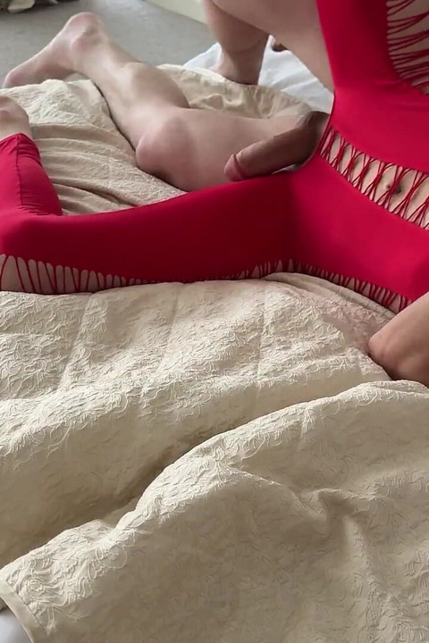 Stretching My Submissive Boyfriend's Tight Ass in His Sexy Red Lingerie