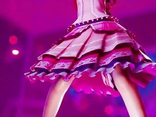 ピンクのドレスダンス+段階的な脱衣(3D HENTAI)のセクシーな厚いティーン