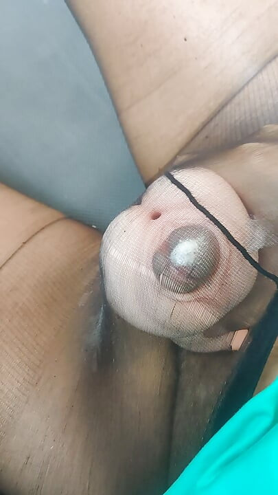 Masturbation on balcony and cum inside stockings