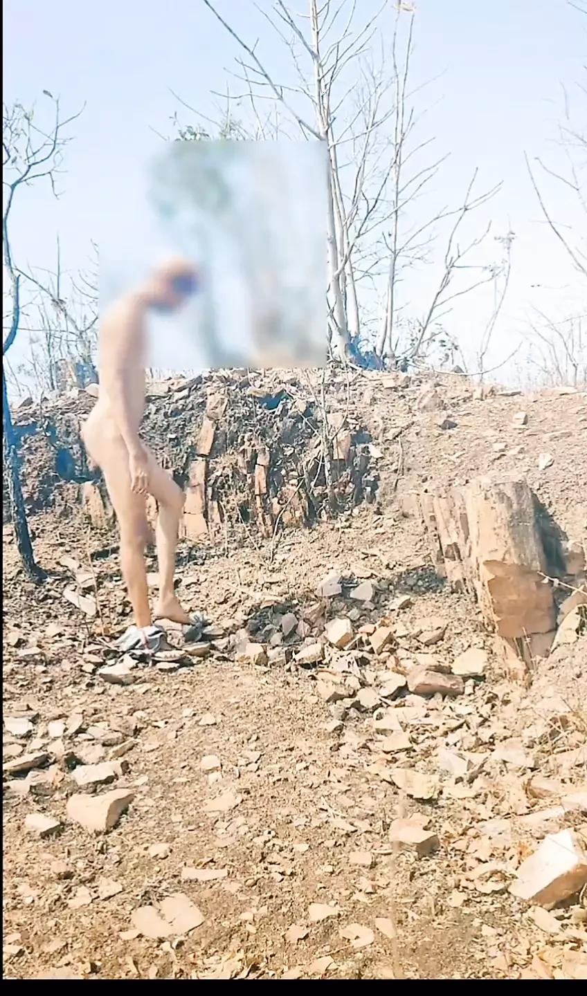在巴基斯坦男孩的森林里裸体散步