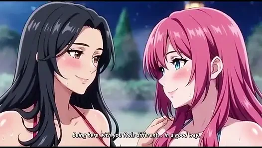 Stiefmutter und stiefschwester nehmen heißes bad und drücken möpse